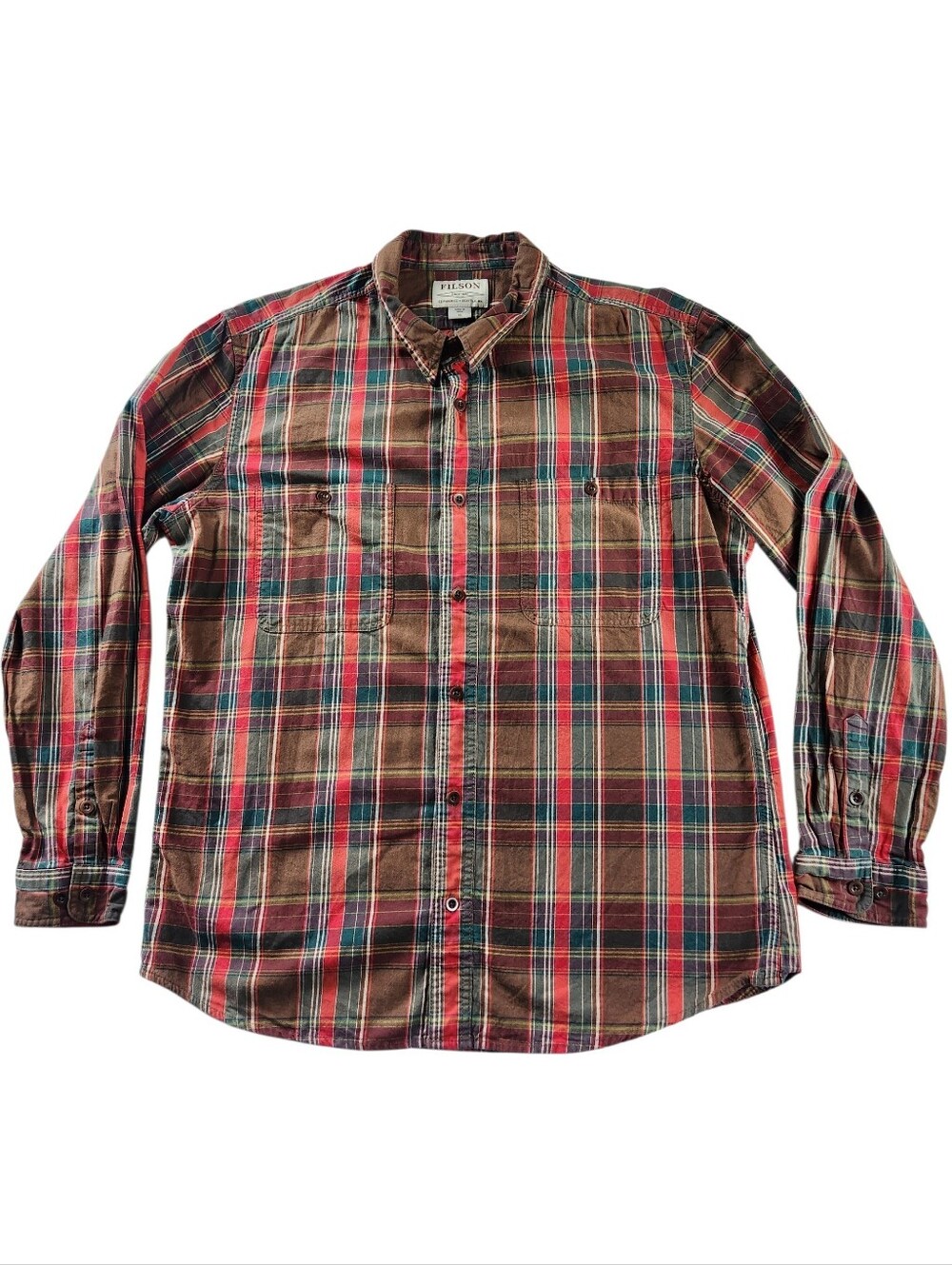 Filson Wildwood Gorpcore Outdoor Red Plaid Long Sleeve Button Down Sz XL